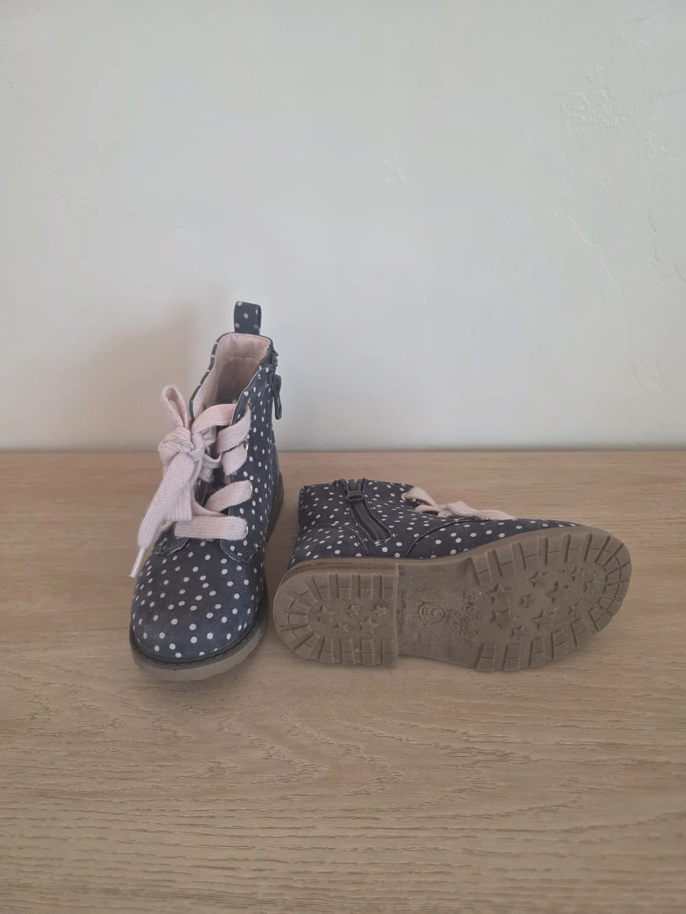 Cat & Jack Navy Polka Dot Ankle Boots with Pink Laces